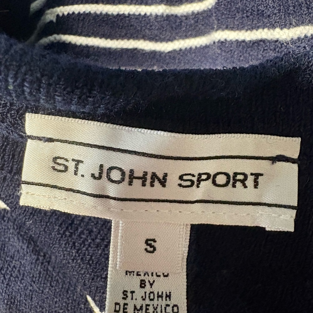 St. John crop length tank top navy Blue White stripe preppy sporty shirt small - Picture 3 of 4